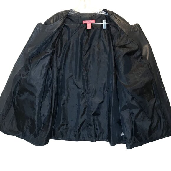 Woman Within Navy Leather Zip-Up Jacket Womens Plus Size 24 - Picture 3 of 12